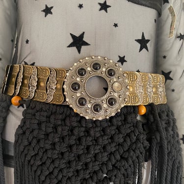90's Vintage bronze gold metal belt, chunky belt, statement belt buckle, vintage chain metal belt, cinch belt, fits size large l xl 14 