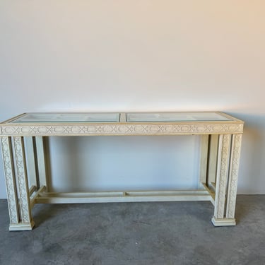Palm Beach Fretwork Chinoiserie Console Sofa Table With Glass Top 