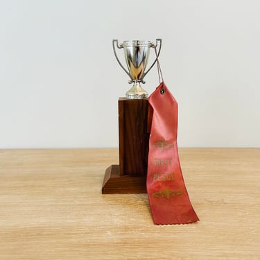 Vintage Loving Cup Trophy with 1st Place Ribbon 