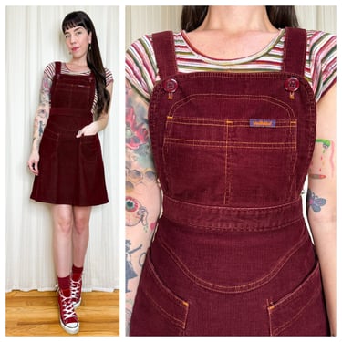 70s Landlubber burgundy cord overall dress 