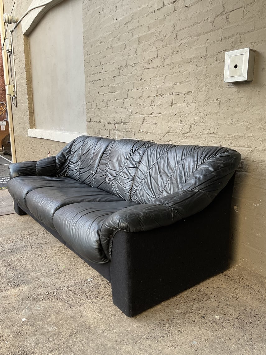 Vintage Ikea Black Leather Couch, Made in Sweden GoodWood U St