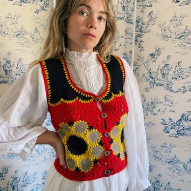 70's Crochet Leather Vest