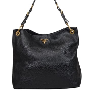 Prada - Black Pebbled Leather Shoulder Bag