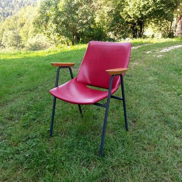 Vintage Chair Lupina/ Shell Chair / Design Niko Kralj 60s/ Red Faux Leather / Stol Kamnik / 60s/Yugoslavia Armchair 