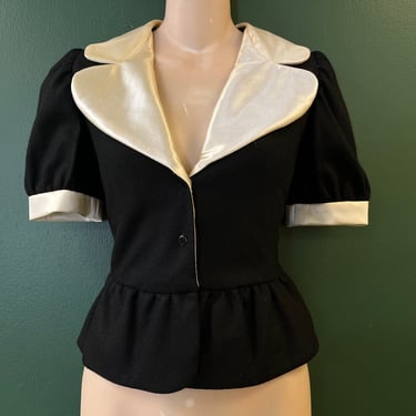 vintage peplum jacket 1950s Wednesday Addams fitted top medium 