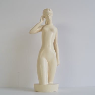 Mid-century Glazed Ceramic Sculpture nude Woman, Jihokera, 1950's. 