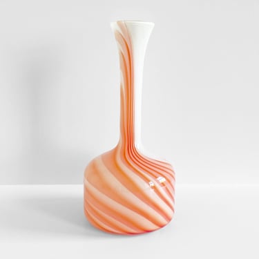 Orange & White Blown Glass Swirl Vase Italian Vetreria Artigiana Sanminiatello 