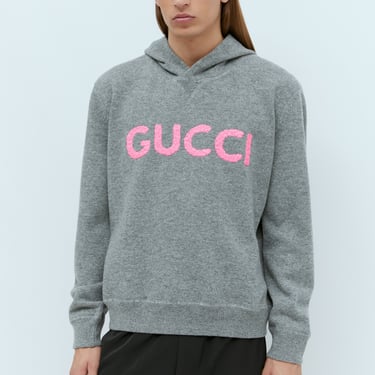 Gucci Men Logo Embroidery Wool Hooded Sweatshirt