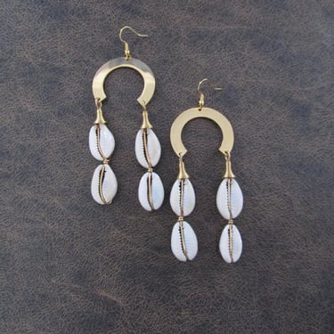 Large modern cowrie shell earrings 