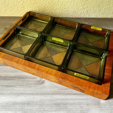 Vintage Rare Dansk Teak Tray With Glass Dish Insert, Dansk Denmark, designed by Gunner Cyren, Made in Sweden 