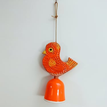 Vintage Pacific Stoneware Inc Bell | Orange Bird | Wind Chime | USA 