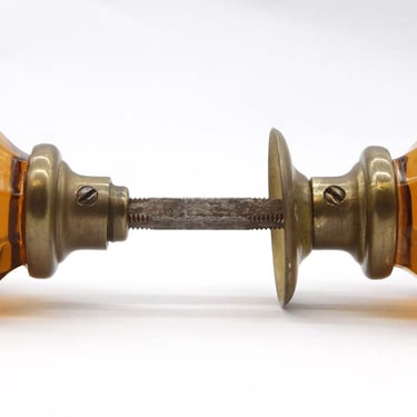 Antique Amber Glass Octagon Doorknob Set