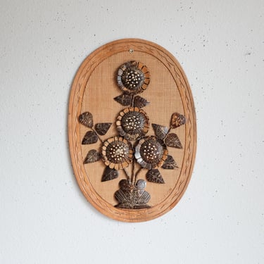 Vintage Flower Wall hanging - hand carved coconut shell 