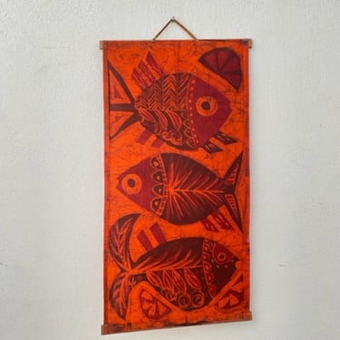 Orange Fish Batik Hanging Tapestry