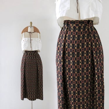 chain print maxi skirt - 34 - vintage 90s y2k black brown womens long academia library maxi skirt 