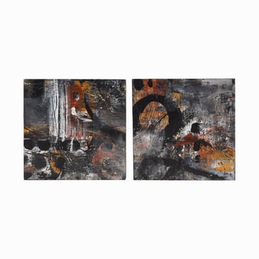 Kathy Blankley Roman Acrylic Diptych Painting on Wooden Panel Abstract 