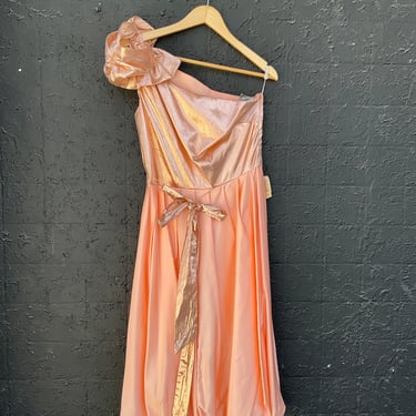 Metallic Peach One-Shoulder Party Dress