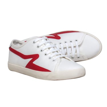 Rag & Bone - White Canvas Sneakers w/ Red Zig-Zag Stripe Sz 6.5