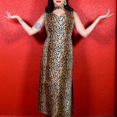 1950s 60s  Leopard Print Keyhole Dress 