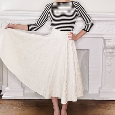 1950s Cream Brocade Circle Skirt / 50s High Waisted Ankle Length Evening Party Skirt Medium / Arabella 