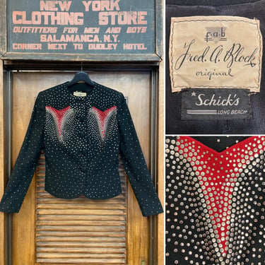 Vintage 1940’s “Fred A. Block” Studded Art Deco Vamp Blazer Jacket, Vintage Designer, Studded Jacket, Art Deco, Fred Block, Noir, Vampy, 