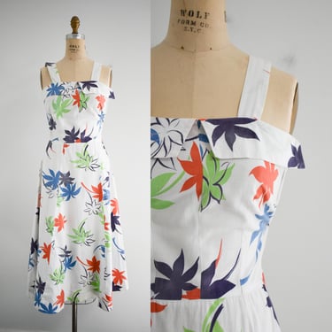 1940s Palm Print Cotton Sundress 