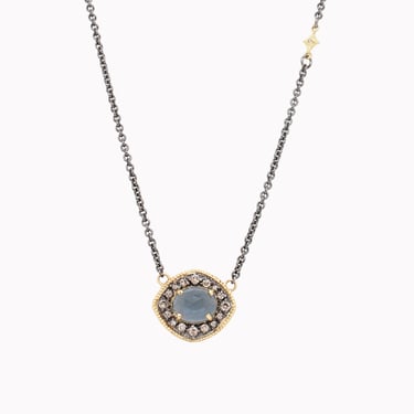 London Blue Topaz &amp; Champagne Diamond Pendant Necklace