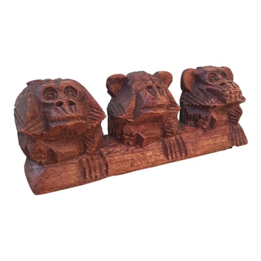 HEAR/SEE/SPEAK No Evil Carved Wood Monkey Figurines 