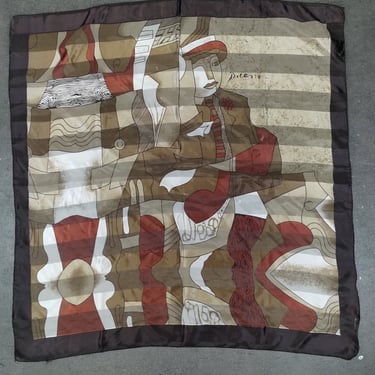 80's Vintage Silk Picasso Scarf 1980s Cool Artsy Folk 