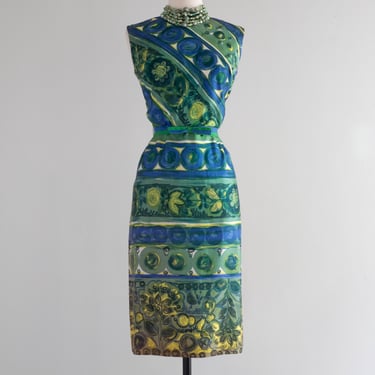 Fabulous 1960's Abstract Ombre Print Occasion Dress By Robert Peters / Medium