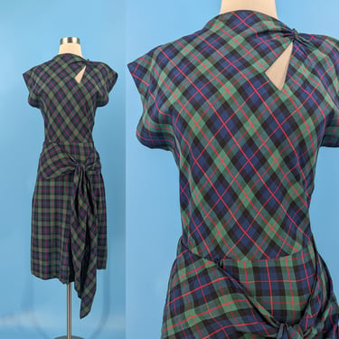 Forties Handmade Plaid Short Sleeve Day Dress - 40s XS Short Sleeve Cotton Dress 