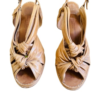 Vintage Dries Van Noten Brown Leather Twisted Knot Sandals