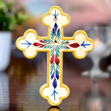 VINTAGE: Italian Pottery Cross Ornament - HB Quimper France - Collectable Pottery Art - Made in Italy - SKU 15-A2-00040222 