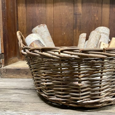 Large Round Basket with Handles | Open Basket Farmhouse Basket | Wood Basket Garden Basket Laundry Basket | Wicker Rattan Twig Wood Display 