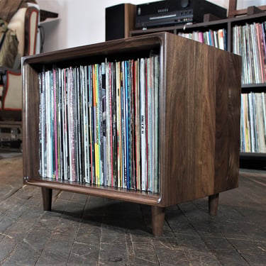Solid walnut record vinyl storage table for Gregory 