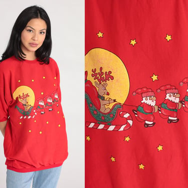 90s Christmas Sweatshirt Funny Rudolph Santa Short Sleeve Sweater Red Reindeer Holiday Shirt 1990s Joke Vintage Graphic Small Medium Large 