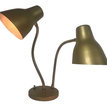 Mid-Century Space Age Gold Metal Double Gooseneck Desk Lamp || Fully Articulating || One/Two Light Option 