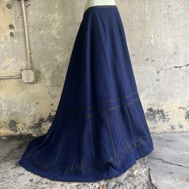 Antique Victorian Blue Wool Walking Suit Skirt Slight Train Appliqués  Vintage