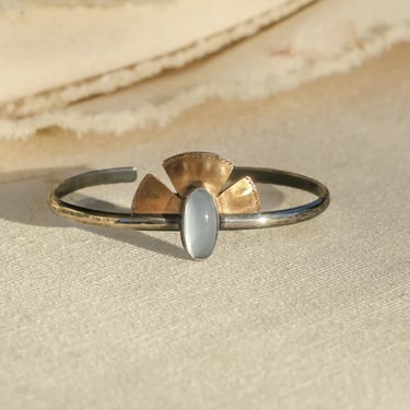 Solis Cuff - Oxidized Brass, Sterling Silver + Blue Moonstone Glass