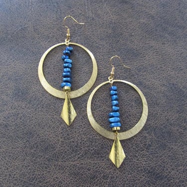 Brass hoop and industrial eletroplated nugget earrings 