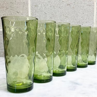Vintage Drinking Glasses Retro 1960s Mid Century Modern + Hazel Atlas + Eldorado + Avocado Green + Set of 6 + Water Tumbler + Kitchen Decor 