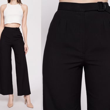 70s Black Cinched Waist Trousers - Extra Small, 23