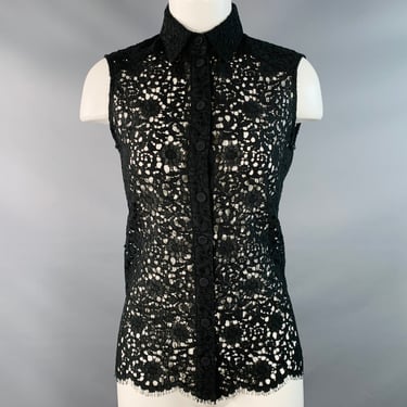 ERDEM Size 4 Black Lace Sleeveless Button Up Blouse