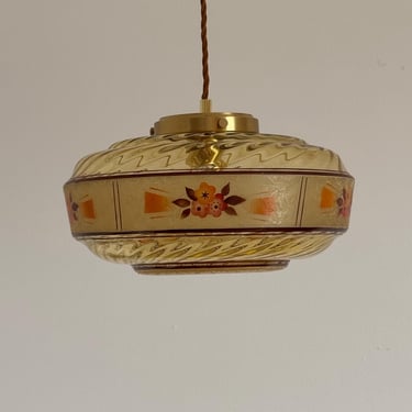 Antique Art Deco Pendat Light / Vintage Opaline Glass Ceiling Light / Mid Century Hanging Lamp / Spotlight / Glass & Brass 