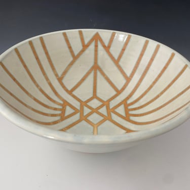 Serving Bowl - White on Brown/Orange Stripes 