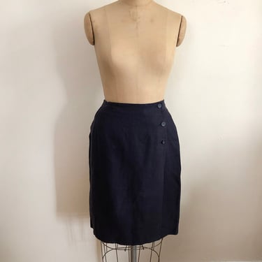 Navy Blue Linen Wrap Mini-Skirt - 1990s 