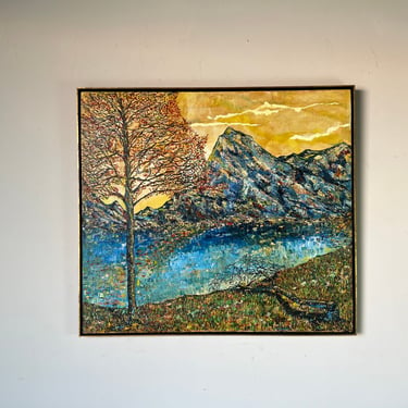 1960's Leipziger " Gold Float " Impressionist Oil Landscape Painting 