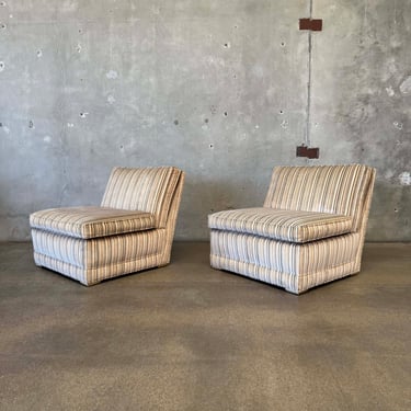 Pair of Vintage Slipper Chairs In Striped Velvet