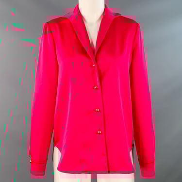 CAROLINA HERRERA Size 4 Pink Fuchsia Satin Spread Collar Blouse