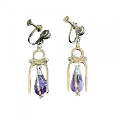 Mexican Modern Silver and Amethyst Earrings Antonio Pineda
